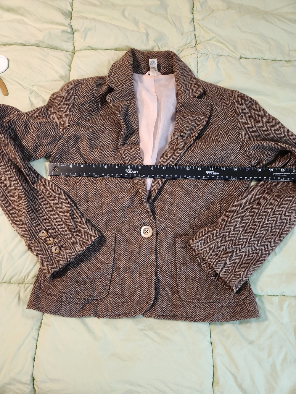 Herringbone Tailored Women's Blazer Jacket - Brown